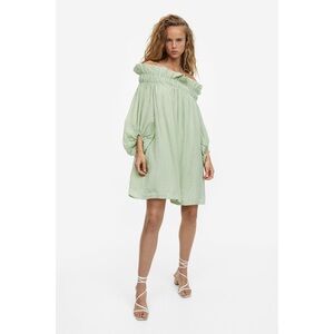 Sage green crinkle off the shoulder dress